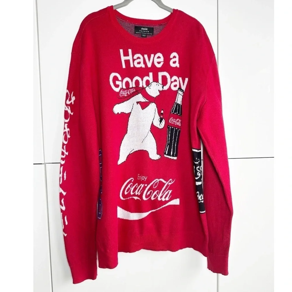 Pacsun Red Coca Cola Polar Bear Crewneck Christmas Sweater Men’s Large